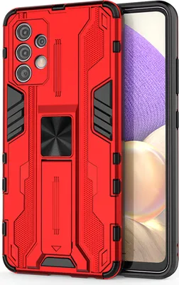 Produktbild von Galaxy A32 4G Hülle, Dual Layer PC TPU Bumper Stoßfest Ständer Schutzhülle für Samsung Galaxy A32 4G Rot