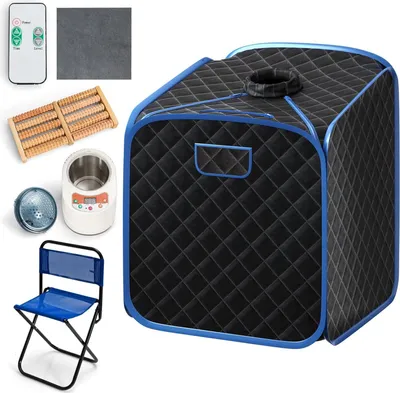 Produktbild von GOPLUS Dampfsauna, 2L private Saunakabine mit Stuhl, Fußmassage, Roller, 9 einstellbare Temperaturstufen, Heimsauna zur Gewichtsreduktion, Entgiftung, Stressabbau, Müdigkeit (Schwarz)