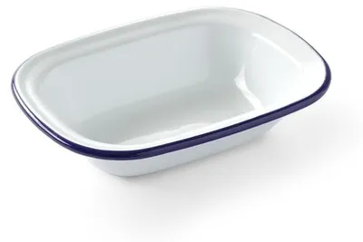 Produktbild von 12x Emaillie Schüssel, weiß, blau, rechteckig, 175x130mm