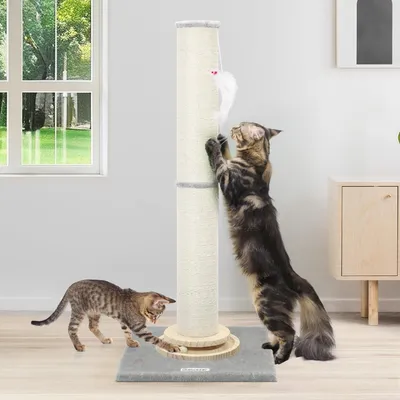 Obrázek produktu pro Nastavitelný kočičí škrábací strom – design 2 v 1 s interaktivní hračkou (90 cm a 50 cm)
