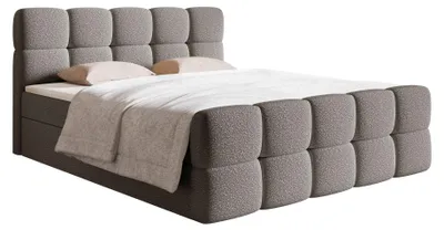 Produktbild von Selsey Cloudy - Boxbett 180x200 mit Bettkästen, Matratze, Topper, Bouclé-Bezug, grau