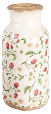 Imagen del producto de Florero Clayre & Eef, diámetro 15 cm, altura 32 cm, color beige, material: cerámica, diseño: fresas