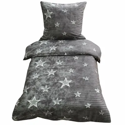 Produktbild von 2 tlg Mikrofaser Bettwäsche 135x200 + 80x80 Garnitur Set Sterne Streifen Galaxy Grau