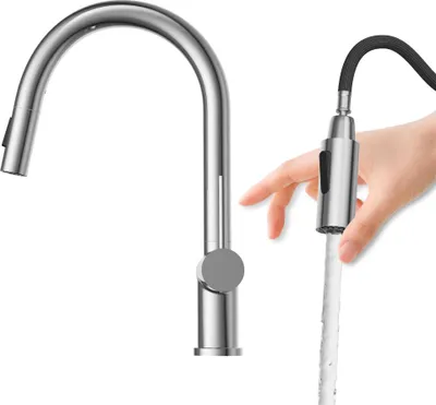 Immagine prodotto di Granitan | NAYA - Miscelatore da cucina - Bocca estraibile - Cromo - Doccetta a 2 funzioni