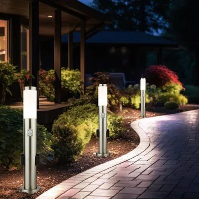 Produktbild von LED Stehleuchte, silber, Bewegungsmelder, 2x Steckdose