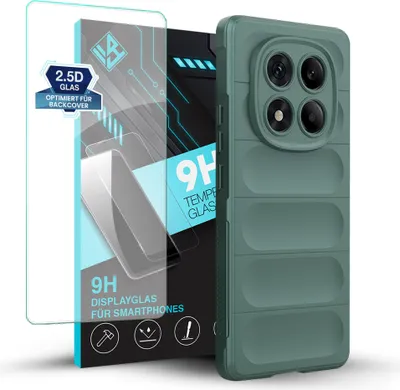 Produktbild von Handy Hülle für Xiaomi Redmi Note 14 Pro mit 9H Displayglas Displayschutz Plus Grip Case Cover Schutzhülle Softgrip Farbe: Grün