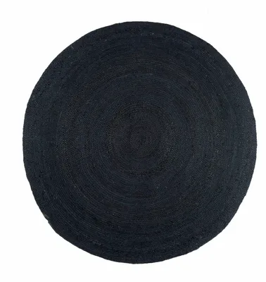 Jute-Teppich rund, schwarz, 150 cm, handgewebt