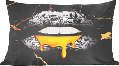 Produktbild von MuchoWow® Zierkissen Sofakissen Wohnzimmer Dekokissen 50x30 cm Lippen - Geld - Abstrakt - Wohnzimmerdekoration - Polster mit Photo