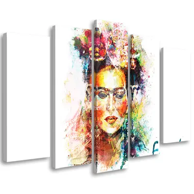 Produktbild von 5-teiliges leinwandbild frida kahlo 200x100 cm Feeby farbe wandbild bereit zum aufhängen