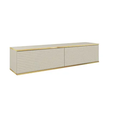 Zdjęcie produktu dla Wisząca Szafka RTV Glamour Beż Piaskowy Mat Mała Komoda RTV Glamour 135 cm Ryflowane fronty