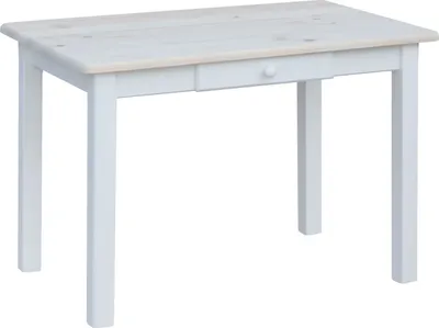 Immagine prodotto di Tavolo bianco con cassetto in legno di pino massiccio con piano non laccato 110 x 80 cm