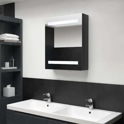 Obrázek produktu pro Maison Exclusive – LED zrcadlová skříňka do koupelny, lesklá černá, 50 x 14 x 60 cm
