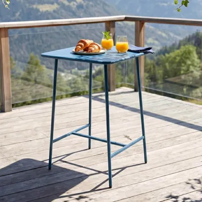 Produktbild von Quadratischer Bartisch aus Stahl in 70 x 70 x 105 cm Pazifisch blau - Oviala Palavas