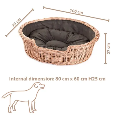 Image de Panier pour chien en osier ovale avec un coussin 100X75 H27 CM