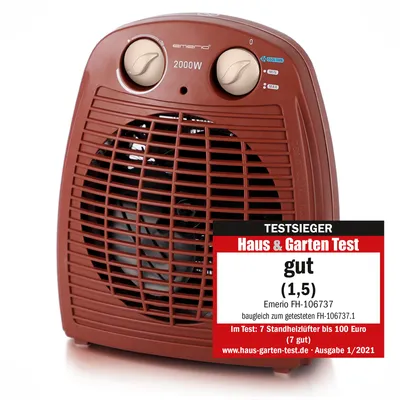 Productafbeelding van Emerio Ventilatorkachel – 25 m² – 2 Standen – Ventilatiefunctie – Instelbare Thermostaat – Indicatielampje – Omvalbeveiliging – Rood – FH-106737.13