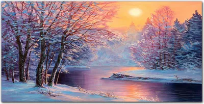 Produktbild von Coloray Bild aus Acryl 140 cm x 70 cm - Bild auf Acrylglas Gehärtetes Acryl Wohnzimmer Küche Dekoration Wanddekoration - Winter Baum Fluss Sonne