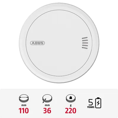 Produktbild von ABUS Rauchwarnmelder PREFIRATM 5, Weiß, 85 dB, 110 mm, 110 mm, 36 mm, 188 g