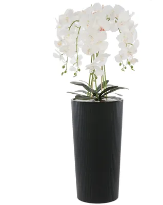 Image de Orchidée artificielle blanche en pot bouquet H 107,5 cm pot anthracite rainures