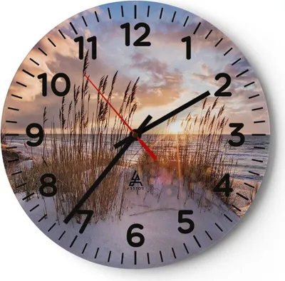 Produktbild von Wanduhr - Rund - Glasuhr - Westen auf der Strand - 40x40cm - Schleichendes Uhrwerk - Lautlos - zum Aufhängen bereit - Dekoration Modern - Wanddekoration aus Glas - C4AR40x40-4710