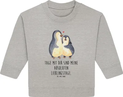 Produktbild von Mr. & Mrs. Panda Organic Baby Pullover Pinguin umarmen 6. - 12. Monat - Heather Grey - Geschenk, Hochzeitstag, Bullover, Verlobung, Hochzeitsgeschenk, Liebe