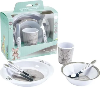 Produktbild von Thermobaby Set Melamin Besteck Edelstahl Savanne Dschungel Kinderteller Becher Schale