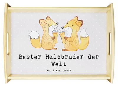 Produktbild von Mr. & Mrs. Panda Servier Tablett Fuchs Bester Halbbruder der Welt - Grau Pastell - Geschenk, Holztablett, Geschenkidee, Serviertablett, Familie, Kleinigkeit, Bruderherz
