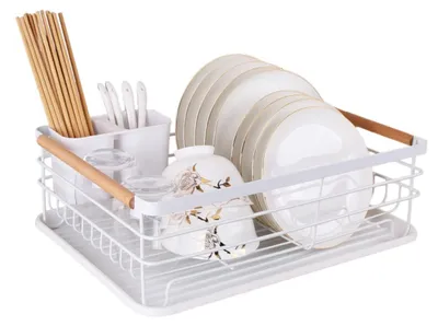 Image de INF Égouttoir multifonction pour bols - Égouttoir de comptoir en acier au carbone avec section pour couverts Blanc