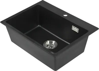 Produktbild von Einbauspüle "Kingston" Granitspüle  450 mm x 600 mm x 215 mm mit Zubehör schwarz Granitoptik