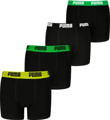 Produktbild von PUMA Jungen Boxer Shorts, 4er Pack - Everyday Basic Boxers ECOM 4P, Baumwollmischung, Logo Schwarz/Grün 170-176