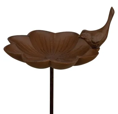 Image de Bain d'oiseau à piquer en fonte - Marron - L 19,5 x P 17,8 x H 91 cm