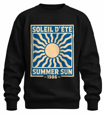 Obrázek produktu pro Letní slunce, kolekce "Summer Sun", rok 1986. Retro, vintage, mikina s dlouhými rukávy, motiv pláže a moře, černá barva, velikost S
