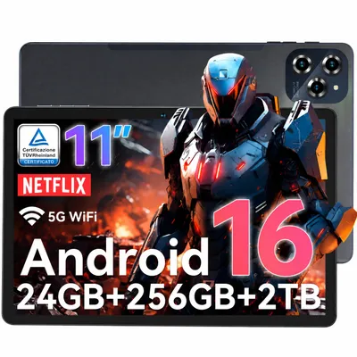 Immagine prodotto di Tablet Android 2026 W90 da 11 pollici, con dual SIM 4G, Wi-Fi 5G, batteria da 8000mAh, 24GB di RAM + 256GB di memoria interna (espandibile fino a 2TB con scheda TF), processore Octa-core T615, ricarica da 18W, display FHD