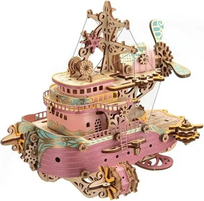 Image de puzzle 3D, Bateau de rêve, rose, HC, bois, 102 pièces