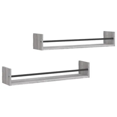 Produktbild von Wandregale mit Stangen 2 Stk. Grau Sonoma 80x16x14 cm