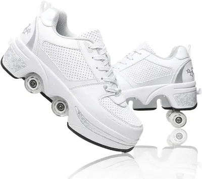 Produktbild von 2-in-1-Rollschuhschuhe mit versteckten Rollen, weiß-silber