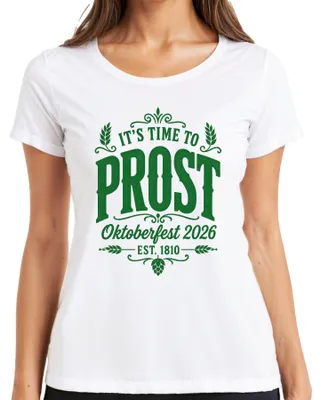 Immagine prodotto di È ora di brindare! Maglietta da donna bianca, taglia L, a tema  2026, con scritta "Wiesn Bierfest Lederhose Party"