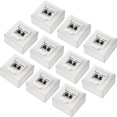 Produktbild von deleyCON 10x CAT 6 Universal Netzwerkdose - 2x RJ45 Port - Geschirmt - Aufputz oder Unterputz - 1 Gigabit Ethernet Netzwerk - EIA/TIA 568A&B - Weiß