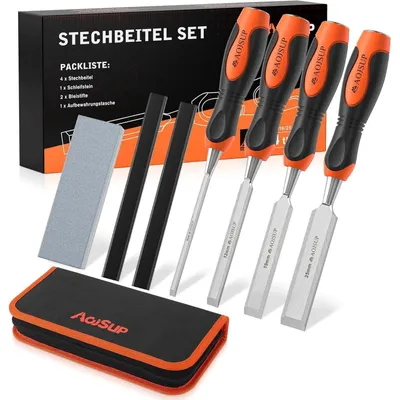 Productafbeelding van Steekbeitelset, 6mm, 12mm, 19mm, 25mm, 4-delig. Steekbeitels met tas