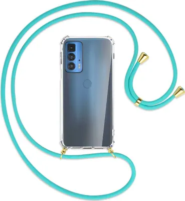 Produktbild von Handykette Backcover-Schutzhülle mit Band (Metall goldfarben) für Motorola Edge 20 Pro - türkis