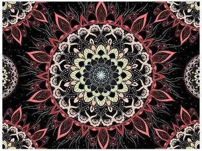 Image de Tapis mural Ibzoa® Boho-Mandala, 150 x 130 cm, motif lotus rose – 100% polyester, décoration murale indienne pour chambre à coucher, salon et dortoir
