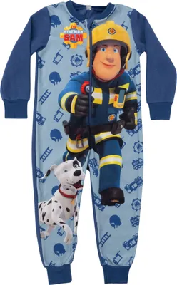 Produktbild von Feuerwehrmann Sam Jumpsuit für Jungen - Overall Kinder Pyjama Schlafanzug langarm Blau 110-116