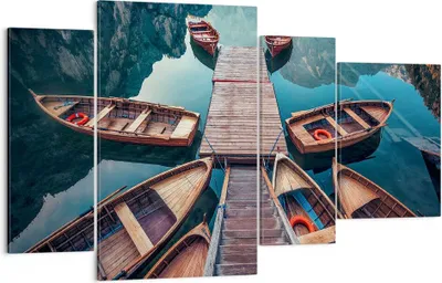 Produktbild von Bild auf Leinwand - Leinwandbild - Berge Boot Wasser - 120x70cm - Wand Bild - Wanddeko - Wandbilder - Leinwanddruck - Bilder - Kunstdruck - Wanddekoration - Leinwand bilder - Wandkunst - DL120x70-3971