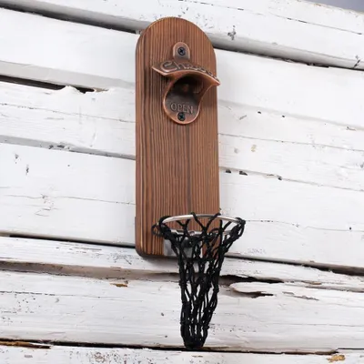Productafbeelding van Magnetische Flessenopener - Houten ontwerp met opvangnet