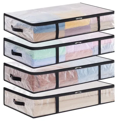 4er-Set Aufbewahrungsbeutel 60L, transparent, faltbar, PP, 80x50x15 cm