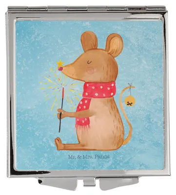 Produktbild von Mr. & Mrs. Panda Kleiner Spiegel Maus Weihnachten - Eisblau - Geschenk, Kosmetikspiegel, Handspiegel, Schminkspiegel, Weihnachtsmotiv, Weihnachtsgruß, Frohe, Mini