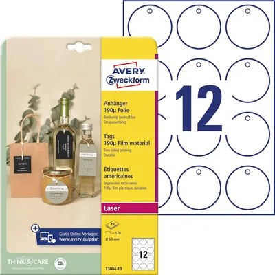 Immagine prodotto di AVERY Zweckform T3004-10 AVERY Zweckform Hängeetiketten weiß 60,0 x 60,0 mm blanko, kreisförmig, 120 St.