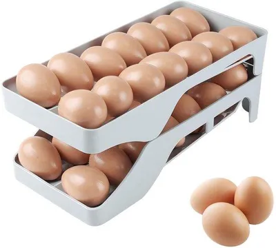 Obrázek produktu pro Unyqoos® Stojan na vejce pro 28 vajec, šedá barva, plast, úsporný design pro lednici, s automatickým systémem otáčení
