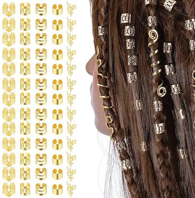 Produktbild von Haar Dreadlock Clips Metall Armreifen 80 Stück Goldfarben
