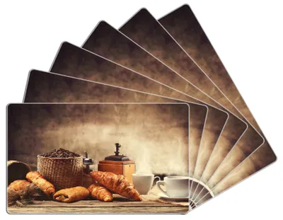 Produktbild von Wallario Frühstücksbrettchen 6er Set aus Glas, je 14 x 23 cm, mit rutschfesten Füßen, Motiv Französisches Frühstück mit Café und Croissants