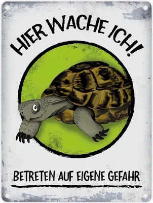 Produktbild von Metallschild mit Schildkröte Motiv und Spruch: Hier wache ich! Betreten ...
